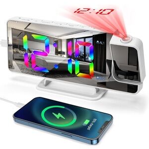 ⏰Biupky Digital alarm clock 180° projection + 11 RGB colors, LED, white 💯 NEW⏰